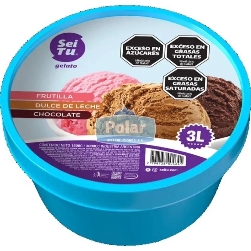 Balde Helado Chocolate, Dulce de Leche, Frutilla x 3 lt